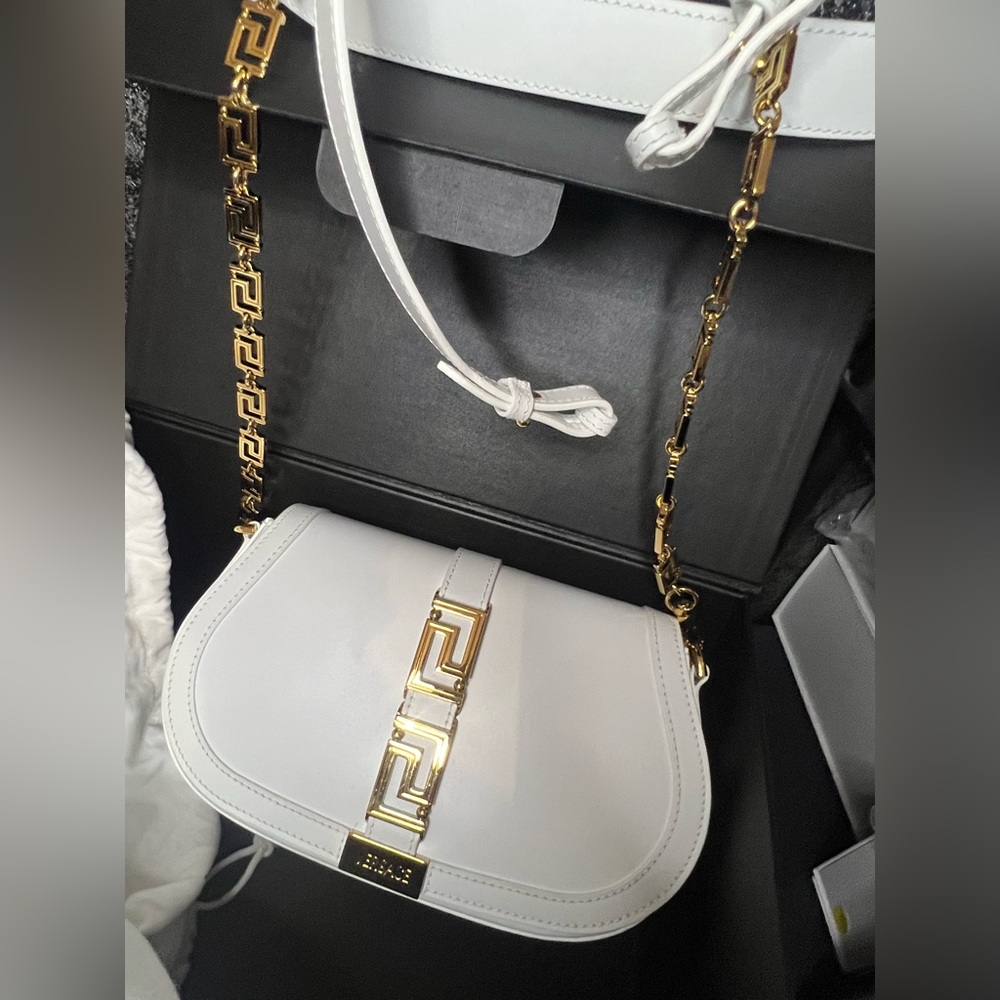 Versace white Greca Goddess leather handbag